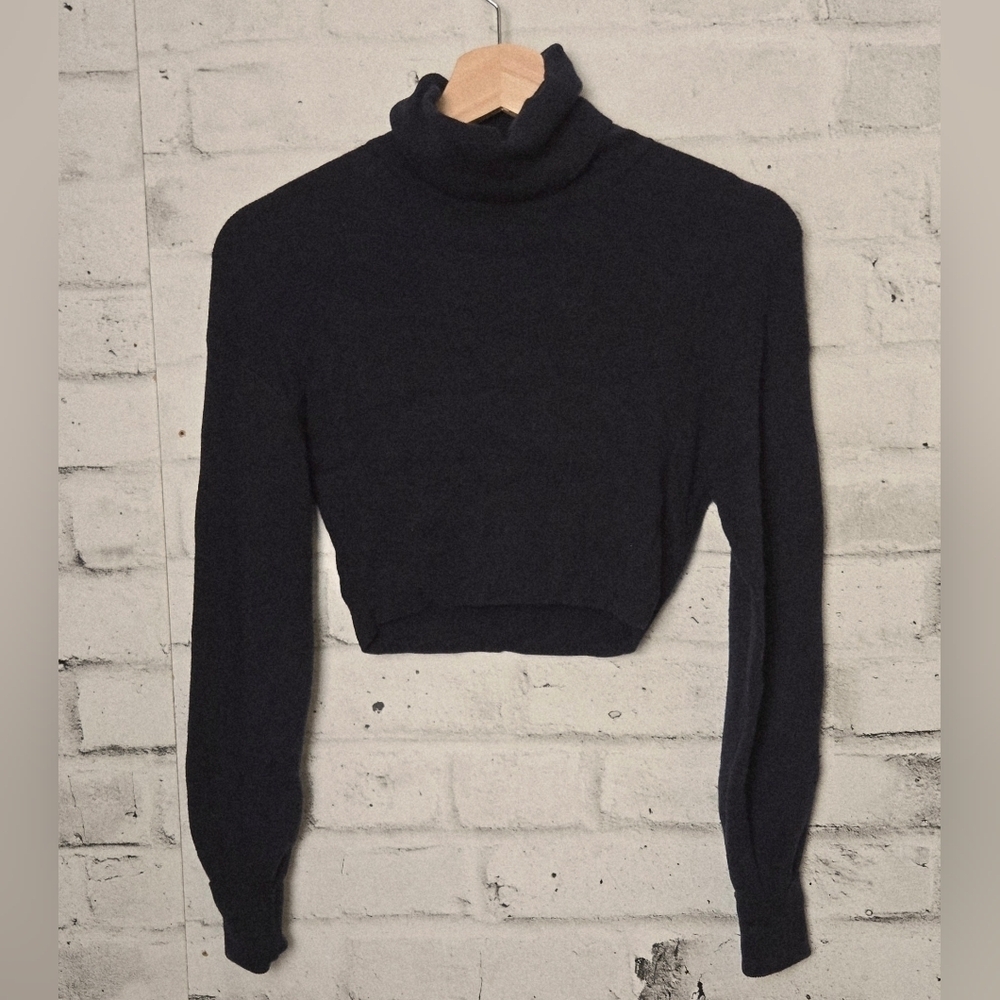 Wilfred (Aritzia) Cropped Wool Blend Turtleneck Sweater Navy XXS